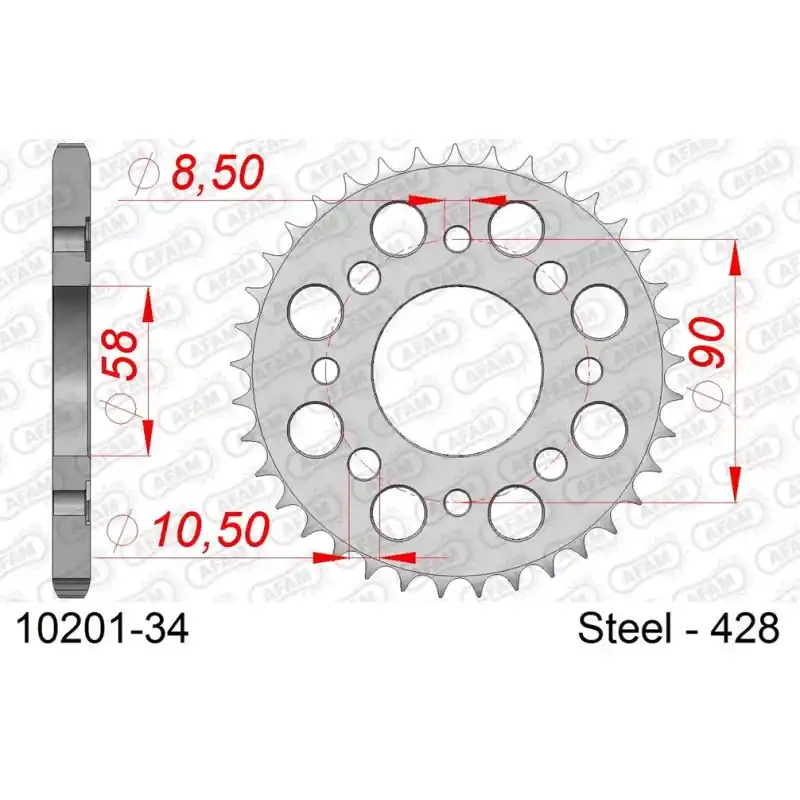 Couronne Acier 34 dents pour chaine 428 Marque
