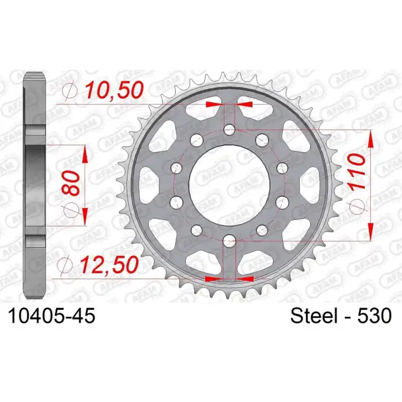 Couronne Acier 45 dents pour chaine 530 Seulement Aujourd'hui