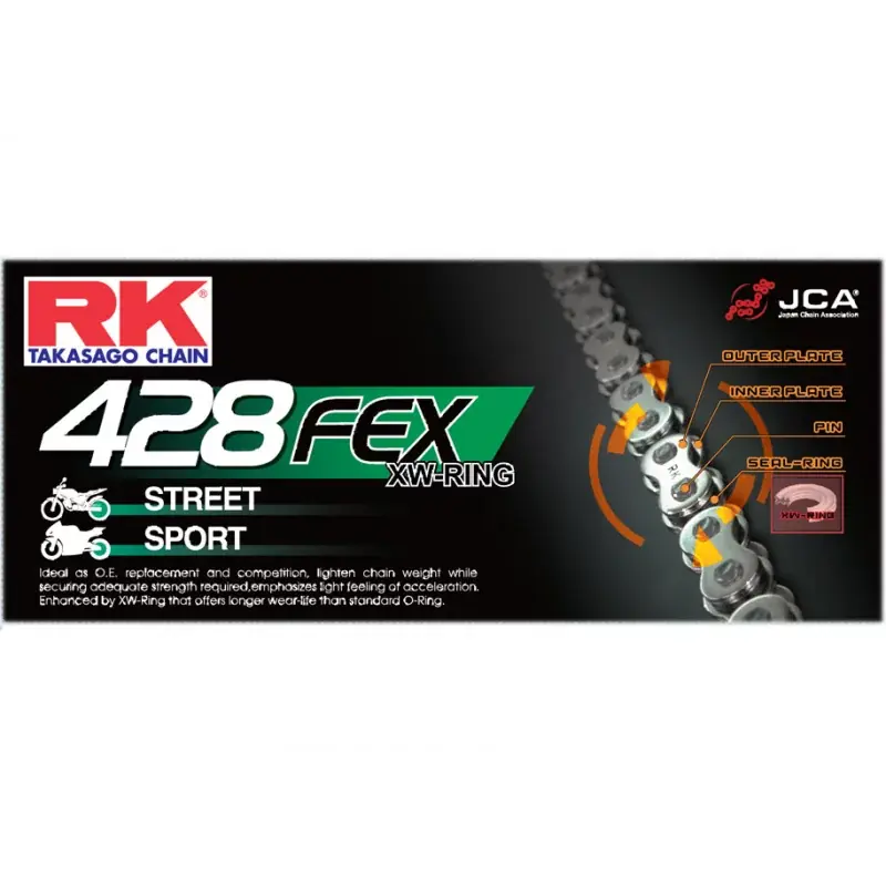 Petit Prix Chaine RK 428FEX XW'Ring Super Renforcée Pas de 428 – Couleur Acier
