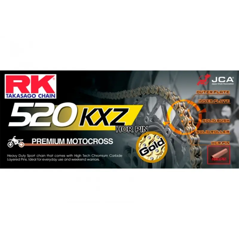 Expédition Rapide Chaine RK GB520KXZ Motocross Super Renforcée Pas de 520 – Couleur Gold