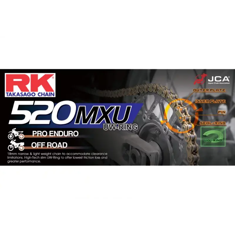 Soldes Chaine RK 520MXU UW'Ring Racing TT Ultra Renforcée Pas de 520 – Couleur Acier