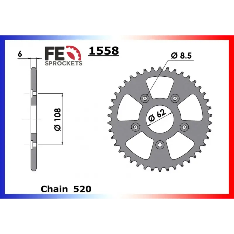 Acheter Direct Couronne Acier 38 dents pour chaine 520 – France Equipement 1545.1558.38