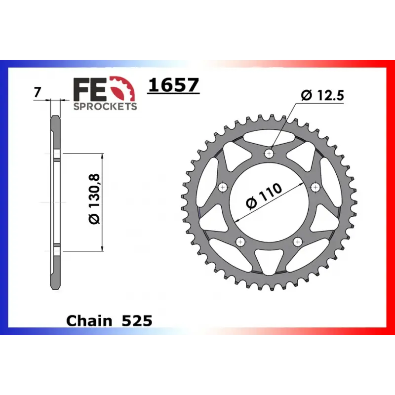 Usine Directe Couronne Acier 46 dents pour chaine 525 – France Equipement 1600.1657.46