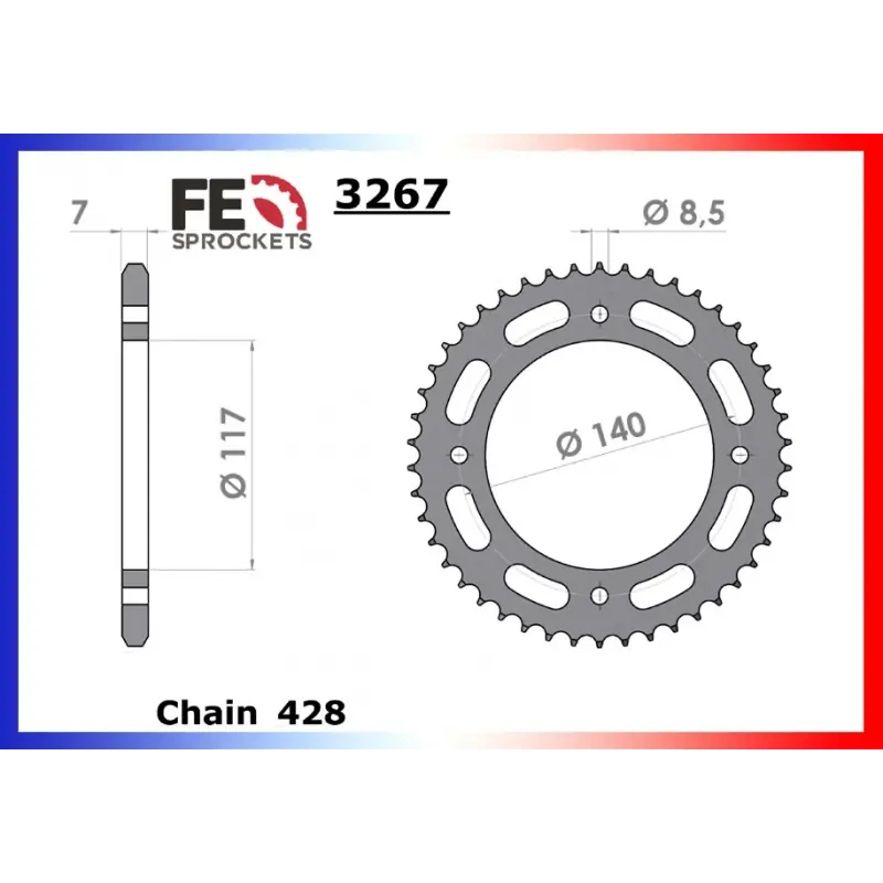 Couronne Acier 45 dents pour chaine 428 – France Equipement 1705.3267.45 Produit De Marque