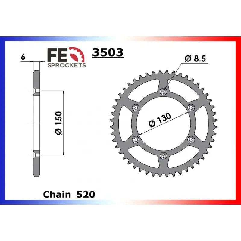 Usine Directe Couronne Acier 36 dents pour chaine 520 – France Equipement 3011.3503.36