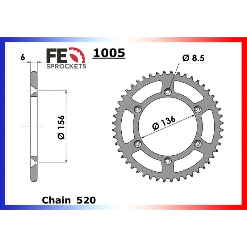Couronne Acier 40 dents pour chaine 520 – France Equipement 3608.1005.40 Paiement Sécurisé