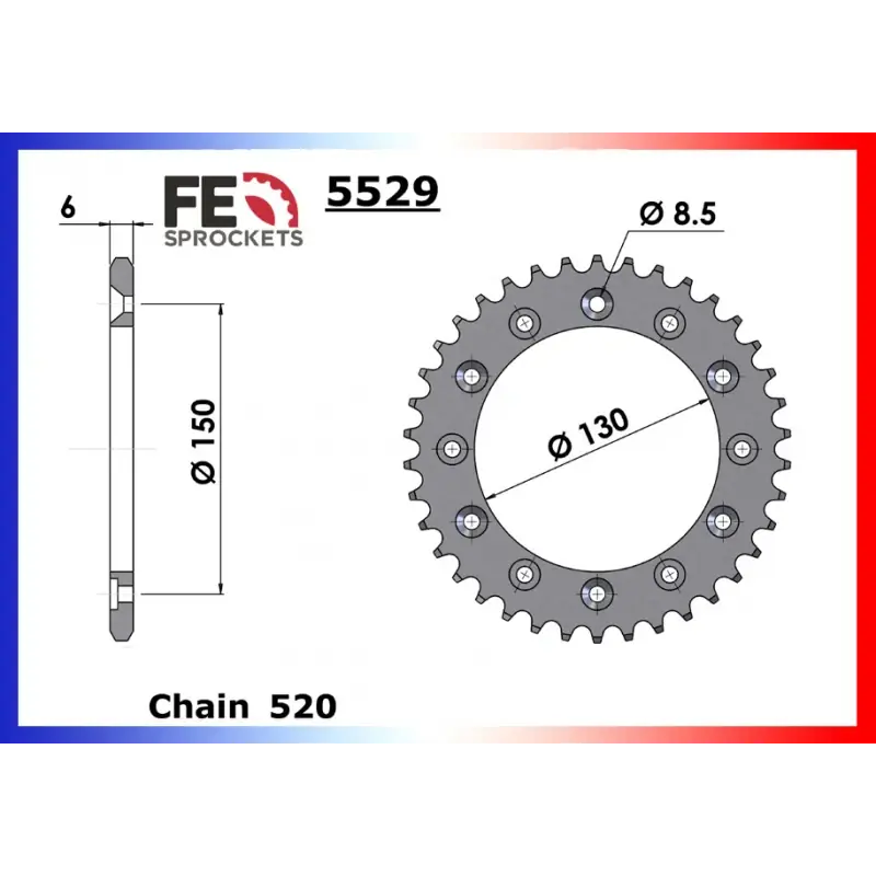 Usine Directe Couronne Acier 36 dents pour chaine 520 – France Equipement 5110.5527.36