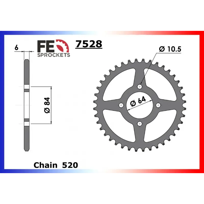 Usine Directe Couronne Acier 34 dents pour chaine 520 – France Equipement 5125.7528.34