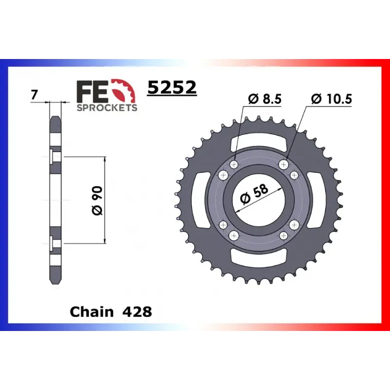 Acheter Direct Couronne Acier 52 dents pour chaine 428 – France Equipement 9011.5251.52