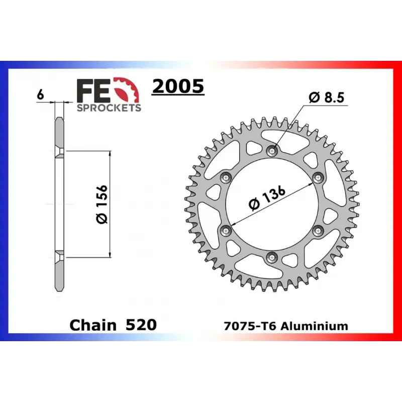 Usine Directe Couronne Alu 53 dents pour chaine 520 – France Equipement 4521.2005.531