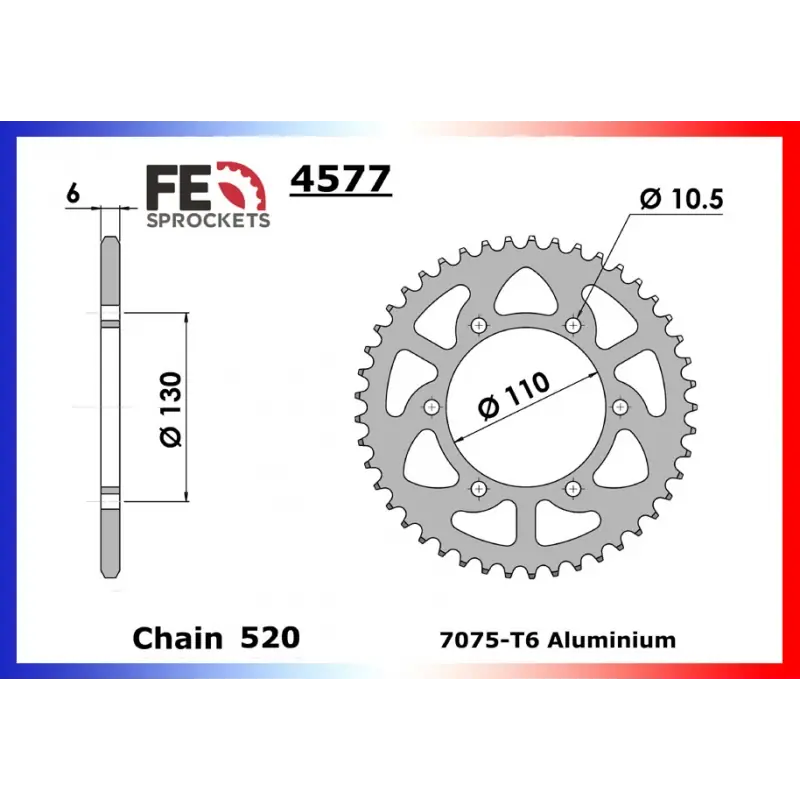 Couronne Alu 50 dents pour chaine 520 – France Equipement 5201.4577.501 Super Prix