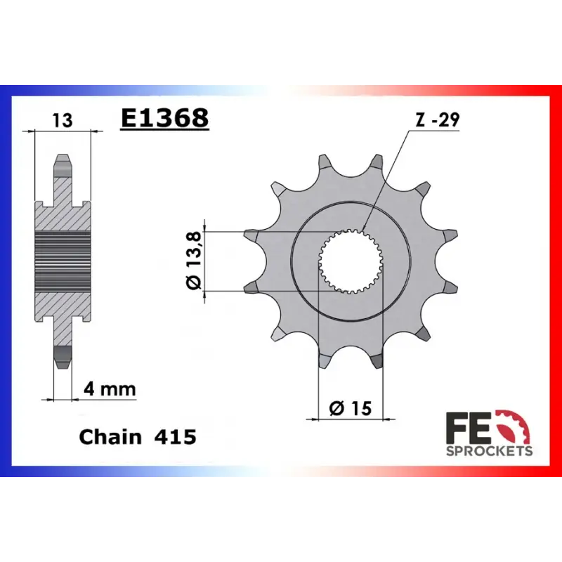 Pignon 11 dents pour chaine – France Equipement 1050.E1368.11 Paiement Sécurisé