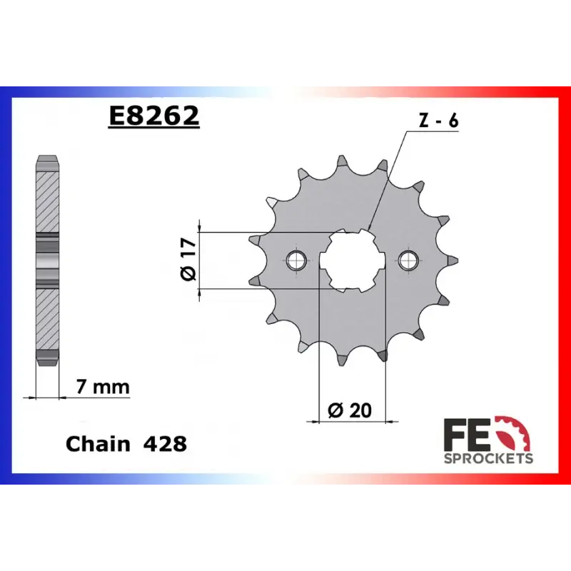 Usine Directe Pignon 17 dents pour chaine 428 – France Equipement 3982.E8262.17