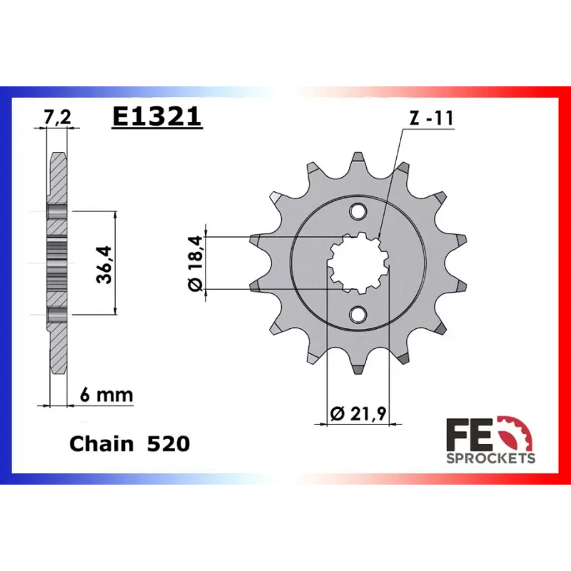 Marque Pignon 13 dents pour chaine 520 – France Equipement 5003.E1321.13
