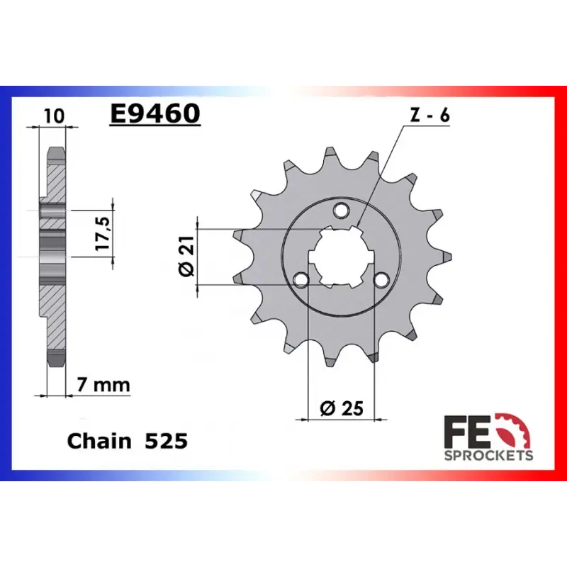 Pignon 16 dents pour chaine 525 – France Equipement 6217.E9460.16 Haute Qualité
