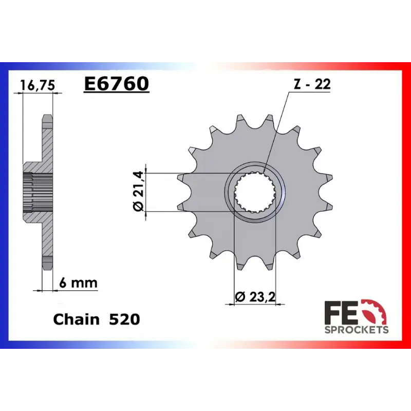 Pignon 17 dents pour chaine 520 – France Equipement 8412.E6760.17 Vente Flash