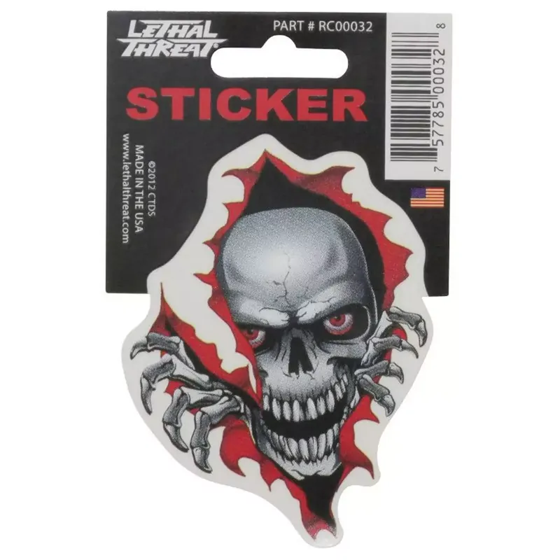 Authentique Autocollant / Sticker – LETHAL THREAT Mini Tete De Mort Dechirure 6 x 8cm
