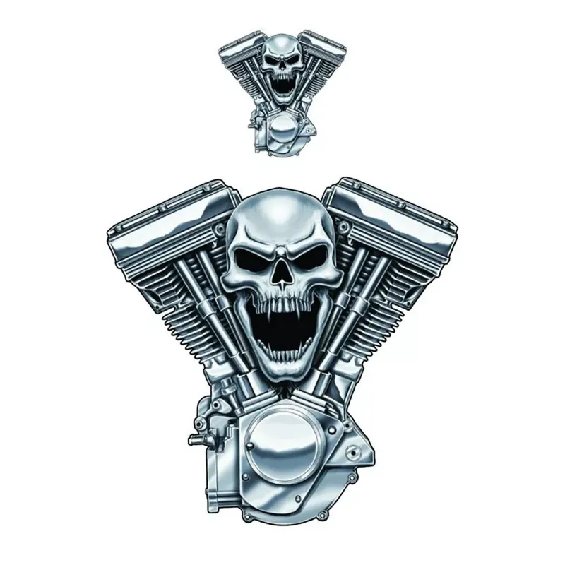 Autocollant / Sticker – LETHAL THREAT Mini Tete De Mort Moteur V-TWIN 6 x 8cm Produit De Marque