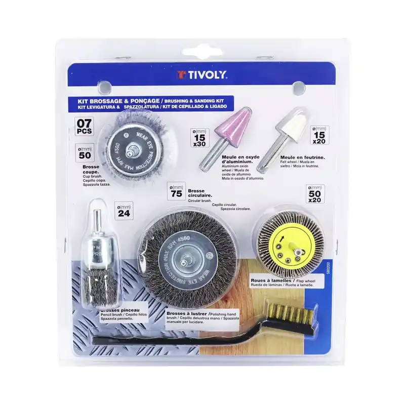 Promotion Saisonnière Kit brosse / Meule / Roue abrasive – 7 pièces Tivoly