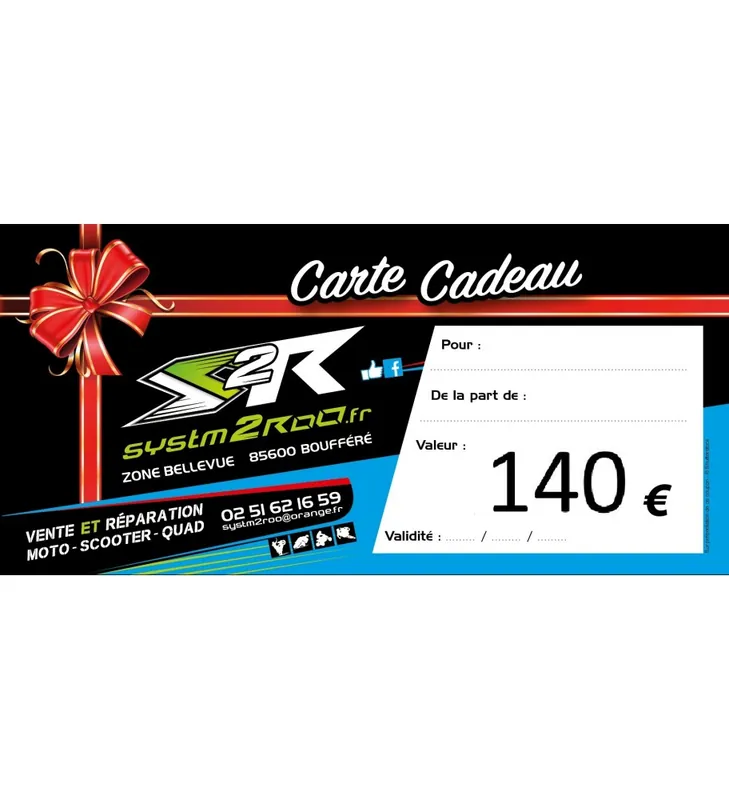 BON D'ACHAT CARTE CADEAU 140€ VALABLE 1AN Offre Du Jour