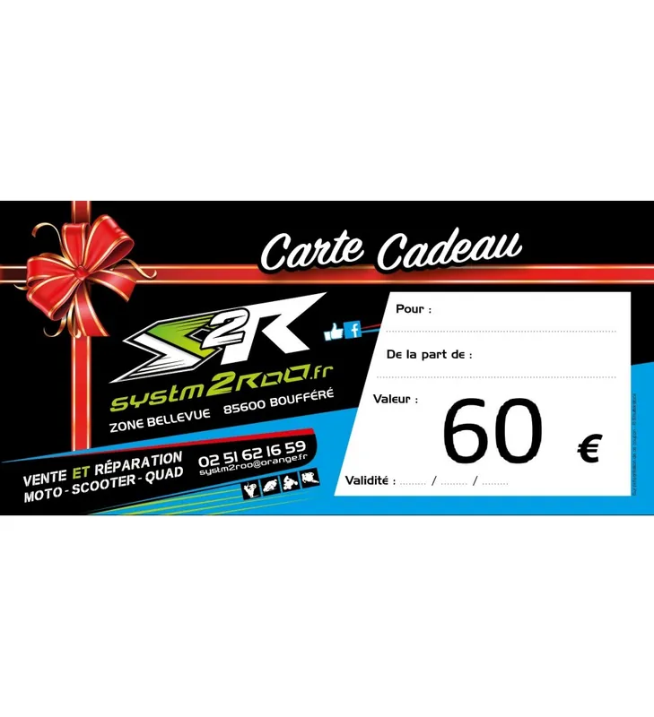 BON D'ACHAT CARTE CADEAU 60€ VALABLE 1 AN Produit De Marque
