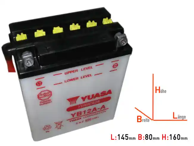 Batterie Yuasa YB12A-A pour Kawasaki GPX600R 1988-94 Paiement Sécurisé
