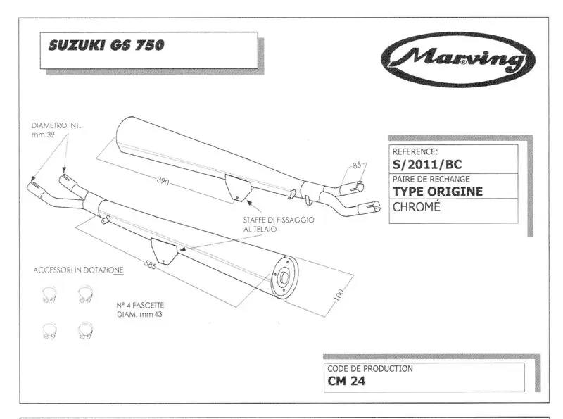 Marving 2 silencieux chromés pour Suzuki GS 750 (GS750E/D) 76/79 Retour Gratuit