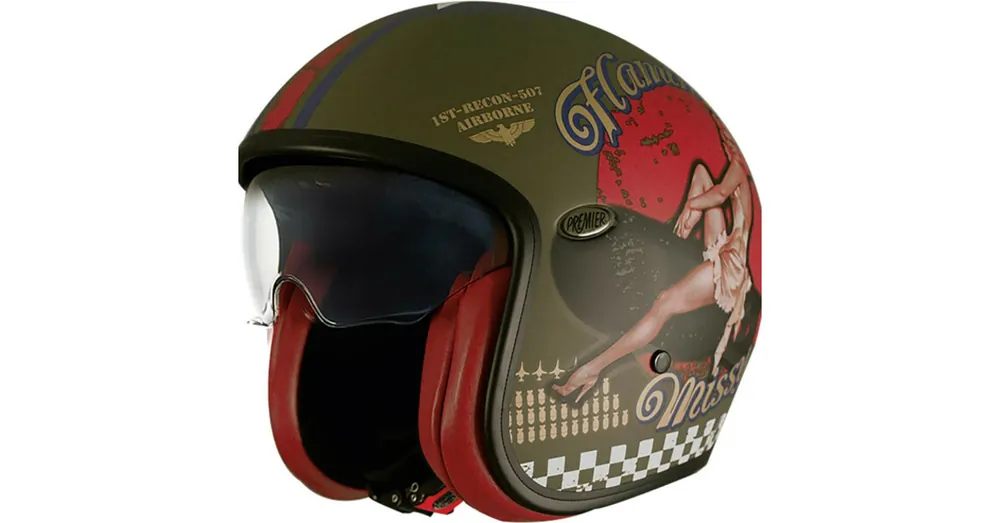 Casque Vintage Pinup Kaki / Rouge / Blanc XS Remise