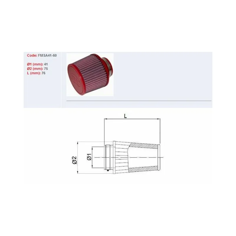Petit Prix Filtre à air BMC conique Ø41mm – FMSA41-60