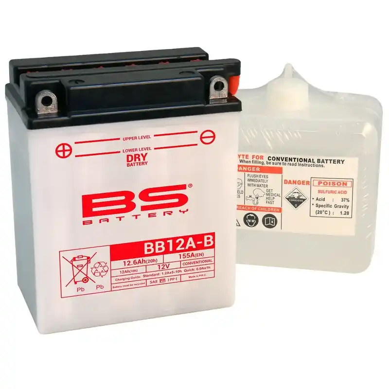 Batterie BS BATTERY Haute-performance avec pack acide – BB12A-B Dernier Modèle