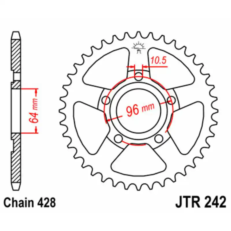 Couronne JT SPROCKETS acier standard 242 – 428 Satisfait Ou Remboursé