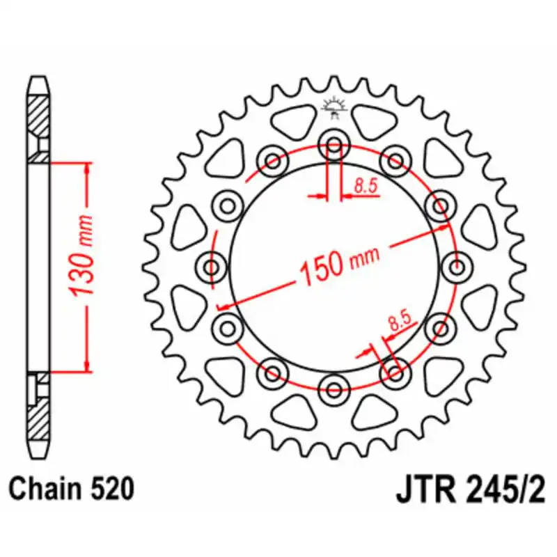 Couronne JT SPROCKETS acier standard 245/2 – 520 Offre Spéciale