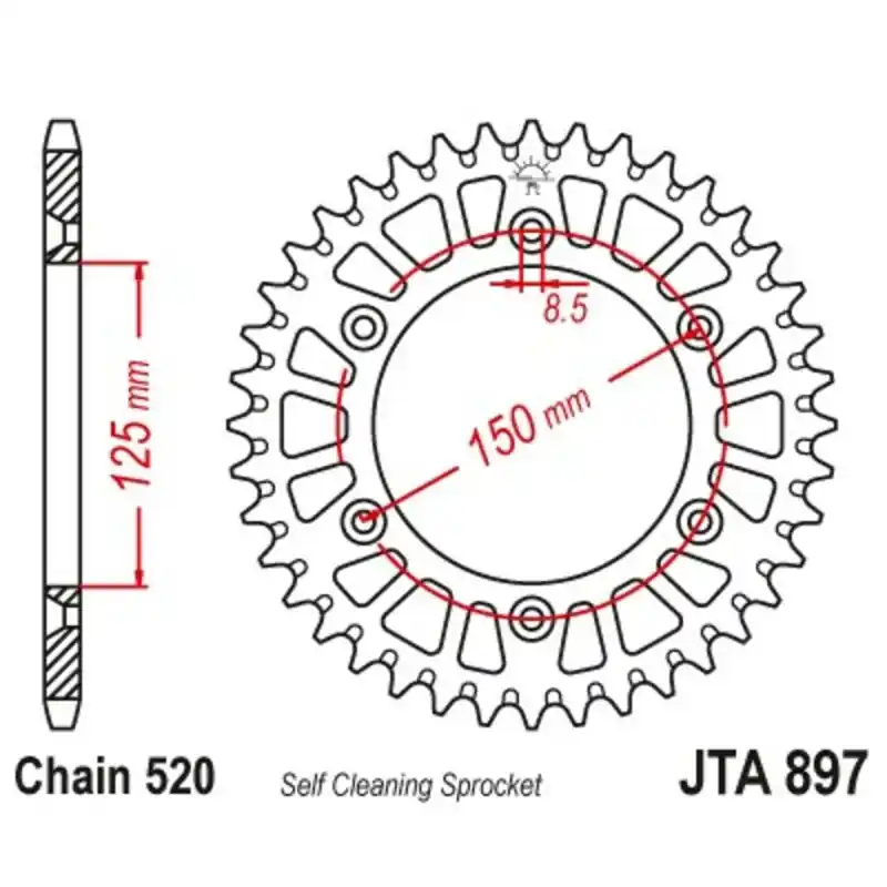 Couronne JT SPROCKETS aluminium ultra-light anti-boue 897 – 520 Vente Directe