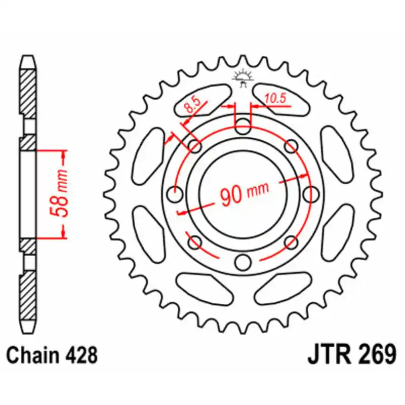 Couronne JT SPROCKETS acier standard 269 – 428 Expédition Rapide