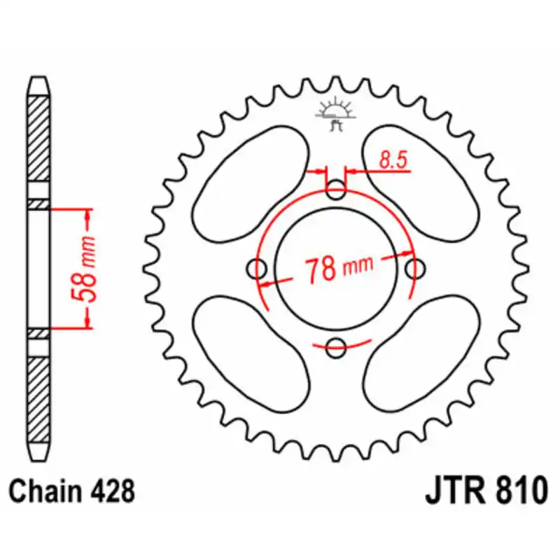 Couronne JT SPROCKETS acier standard 810 – 428 Expédition Rapide
