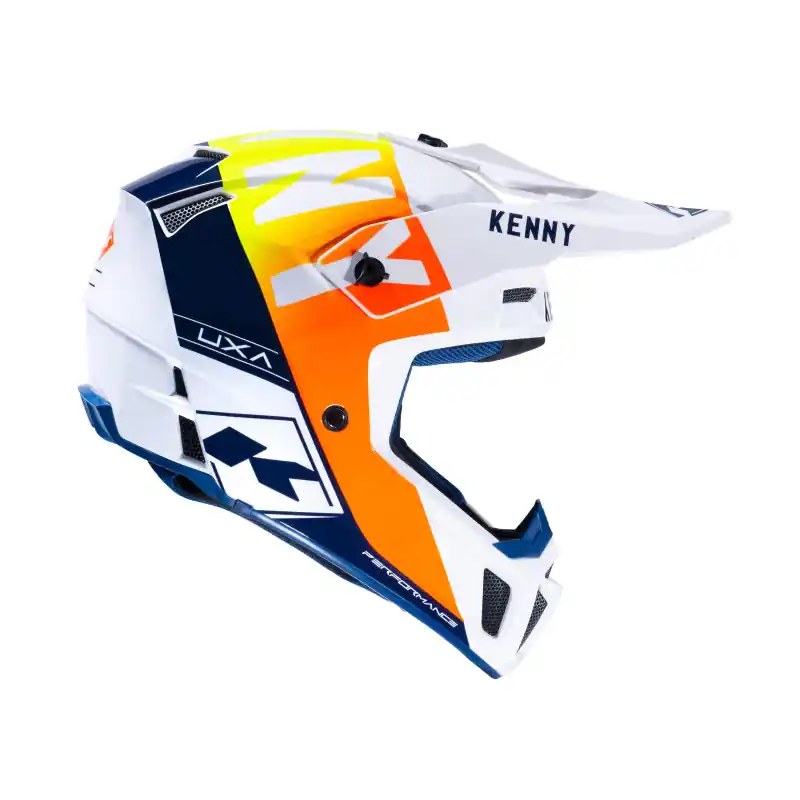 Retour Gratuit Casque Cross KENNY PERFORMANCE GRAPHIC Blanc Bleu Orange