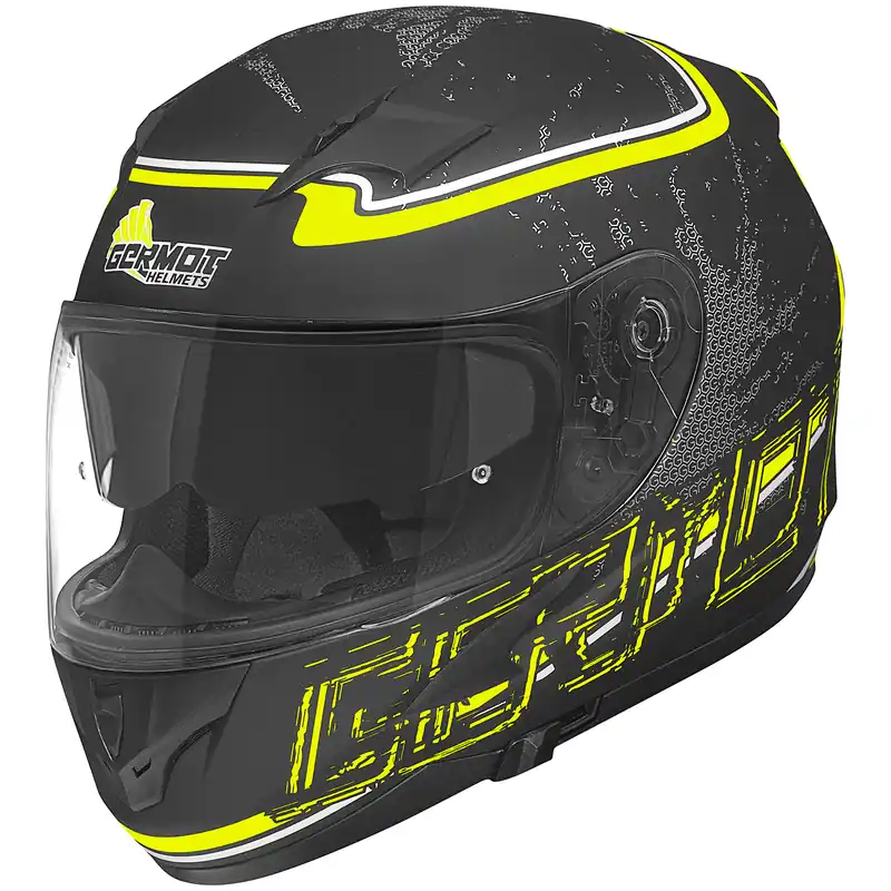 Offre Limitée Germot casque intégral GM 306, noir mat/jaune fluo XS