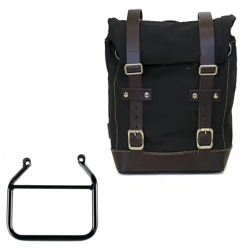 Achetez Aujourd&rsquo;hui Sacoche latérale gauche en toile 10L-14L + cadre Triumph Scrambler 400 X – noir/marron