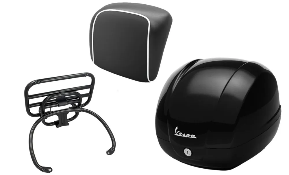 Bon Plan Kit top case 36L nero cosmo (98/A), porte-bagages chrome, coussin dorsal noir pour GTS 125/300/310