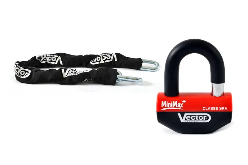 Prix Cassé Kit antivol VECTOR avec chaîne 1,10m + antivol/disque MiniMax+ Antivol
