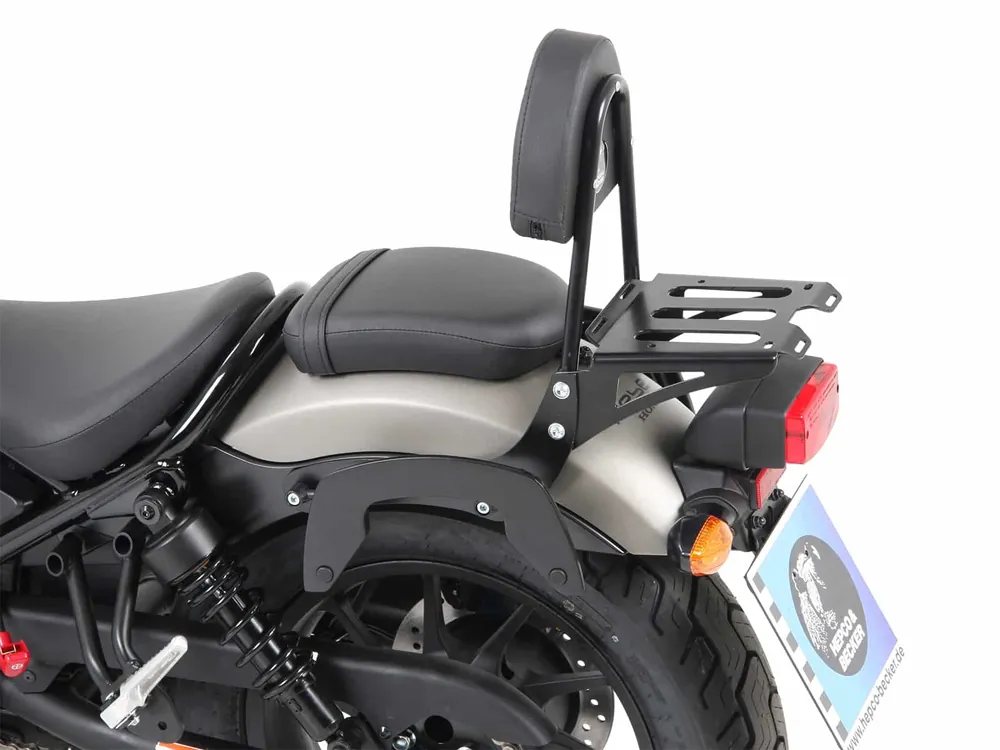 Vente Directe Sissybar avec porte-bagages noir pour Honda CMX 500 Rebel (17-) Hepco & Becker