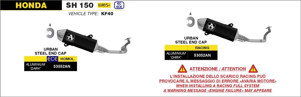 ARROW Auspuff DARK URBAN für Honda SH150 2025-, Aluminium schwarz mit Edelstahl-Endkappe Offre Exclusive